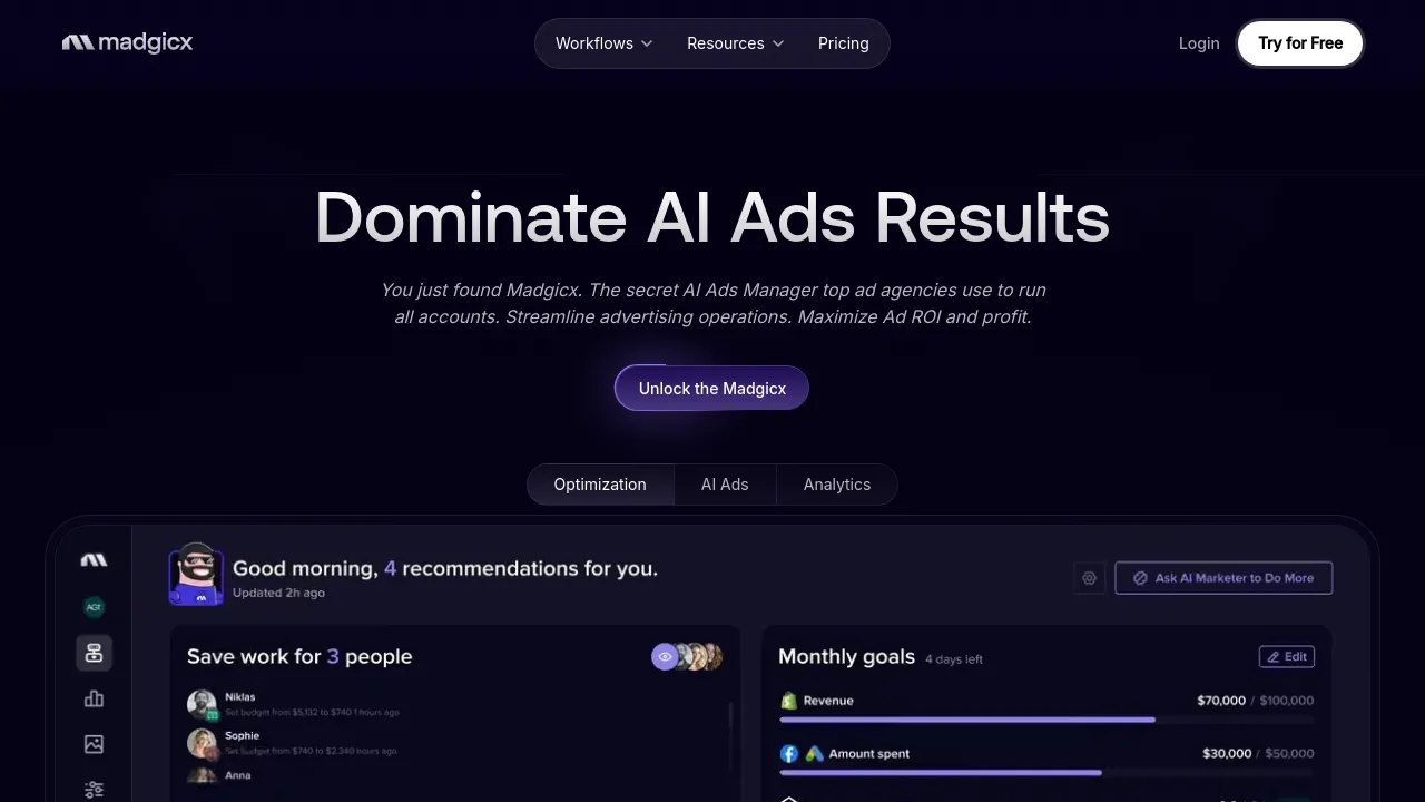 Screenshot of Madgicx website