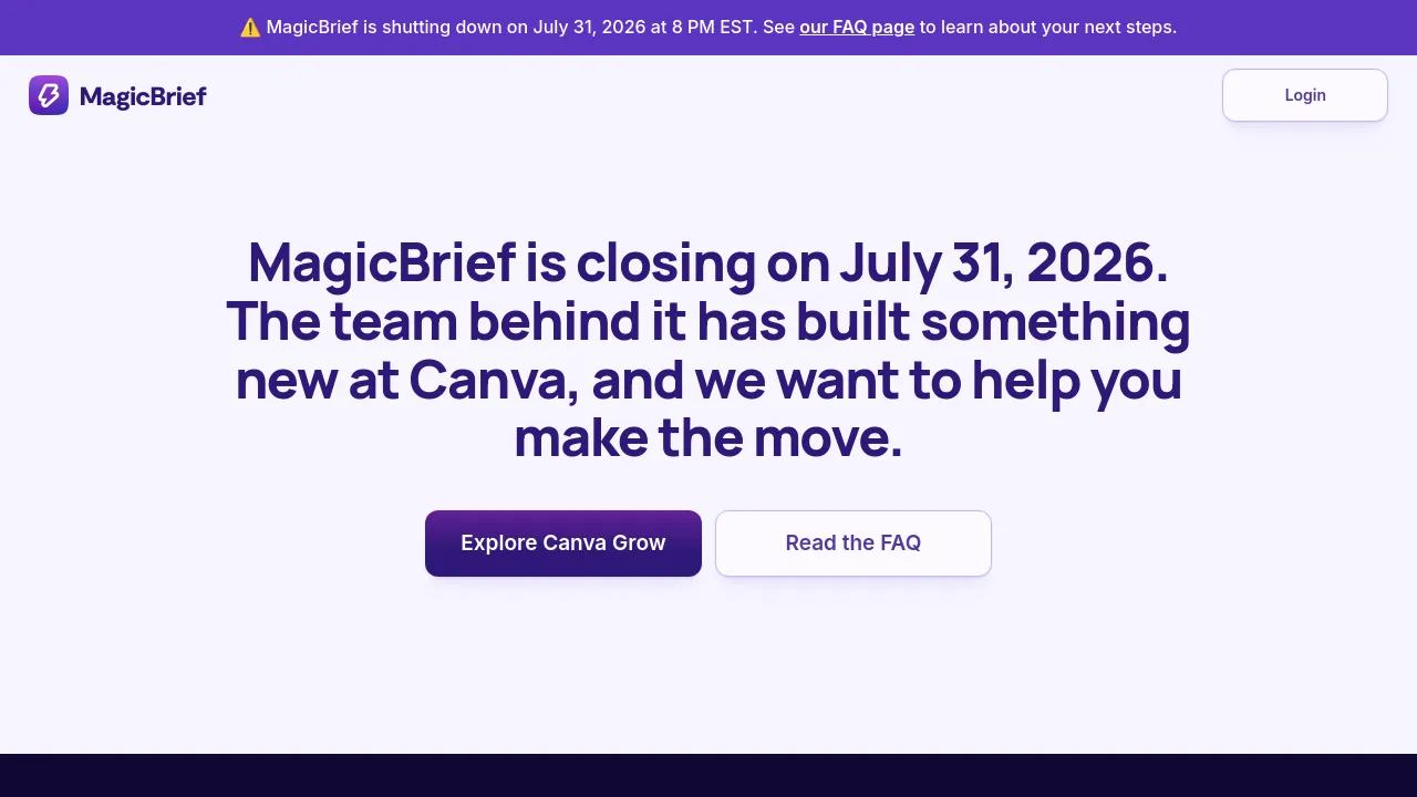 Screenshot of MagicBrief website