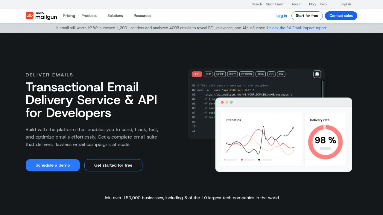 Screenshot of the Mailgun website