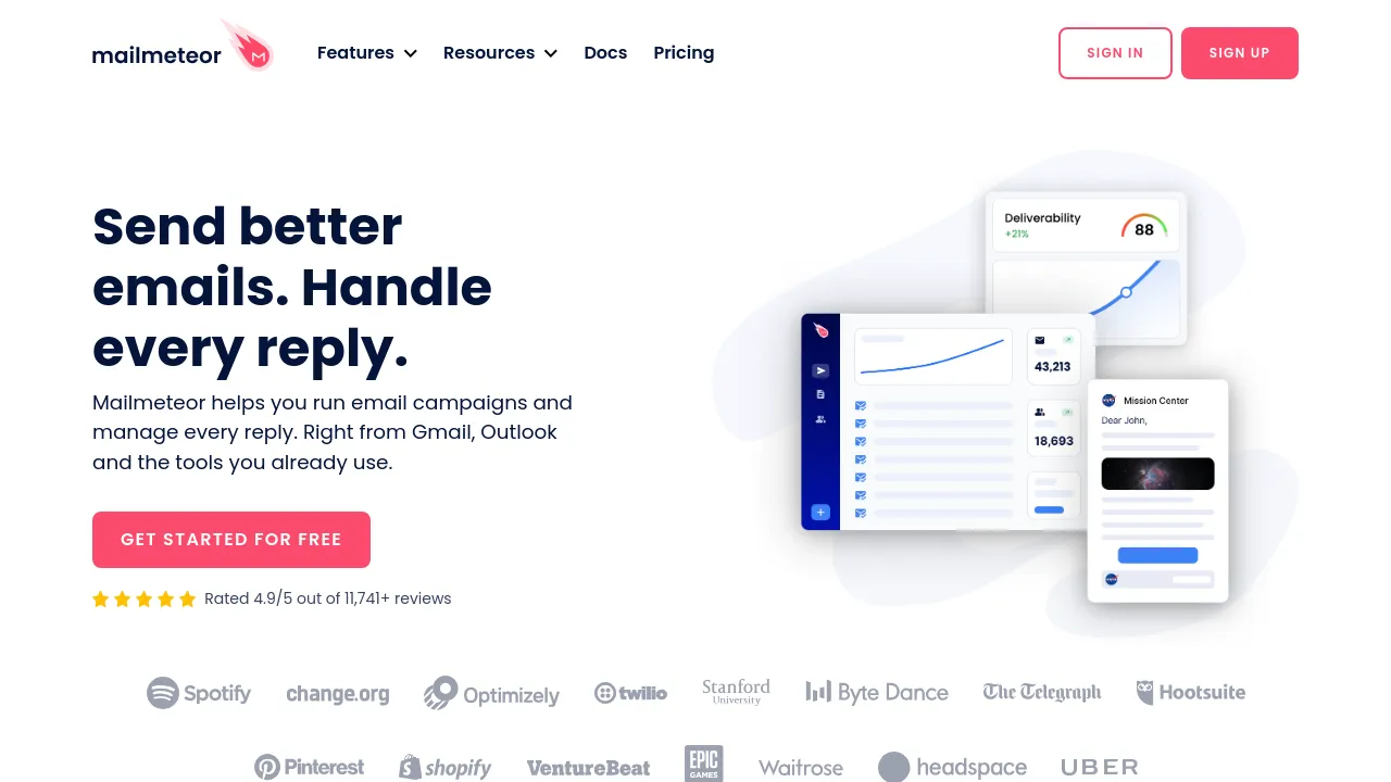 Screenshot of Mailmeteor website