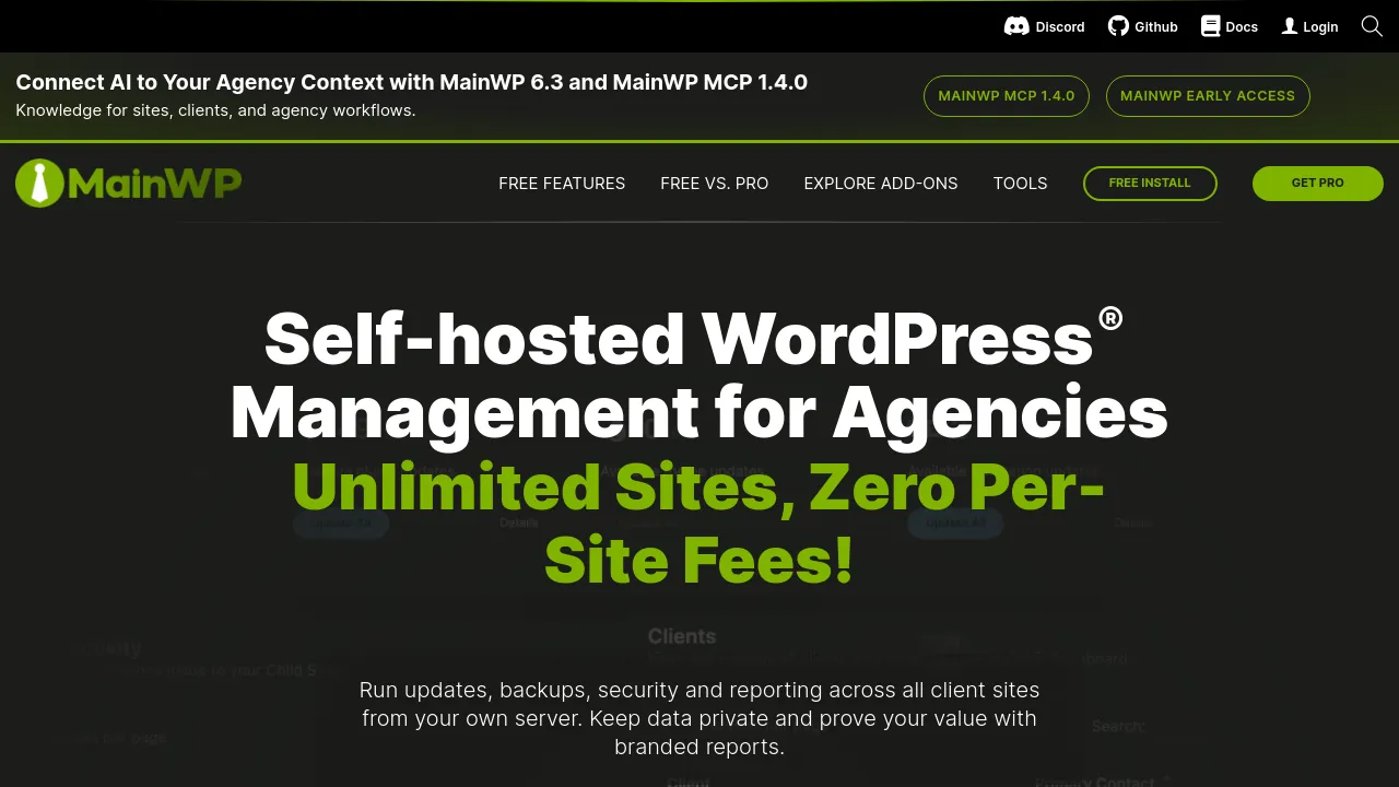 Screenshot of MainWP website