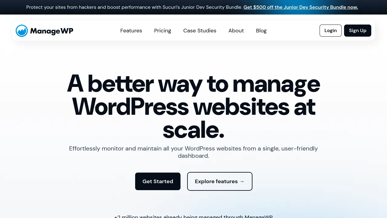 Screenshot of ManageWP website