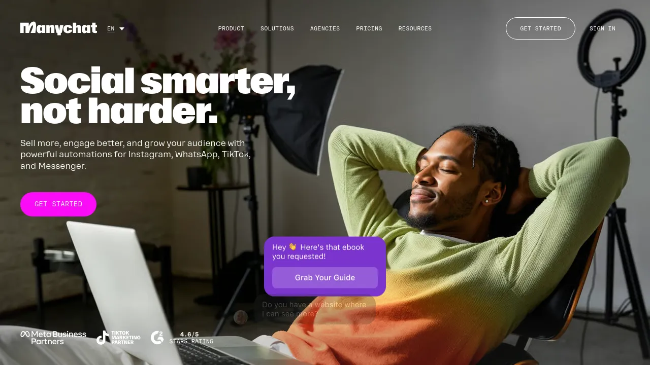 Screenshot of Manychat website