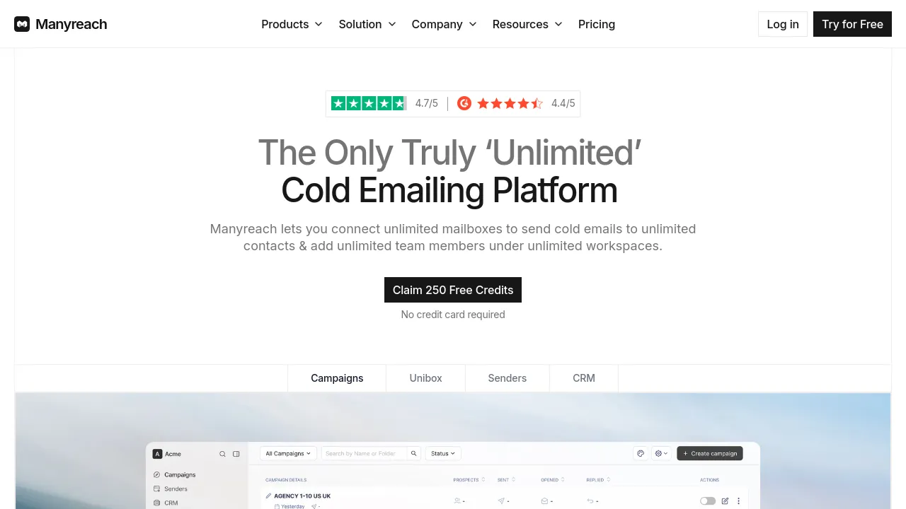 Screenshot of Manyreach website