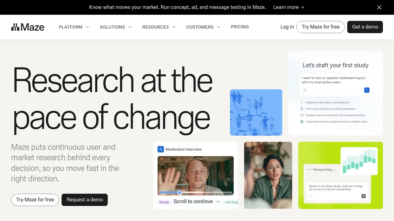 Screenshot of Maze website