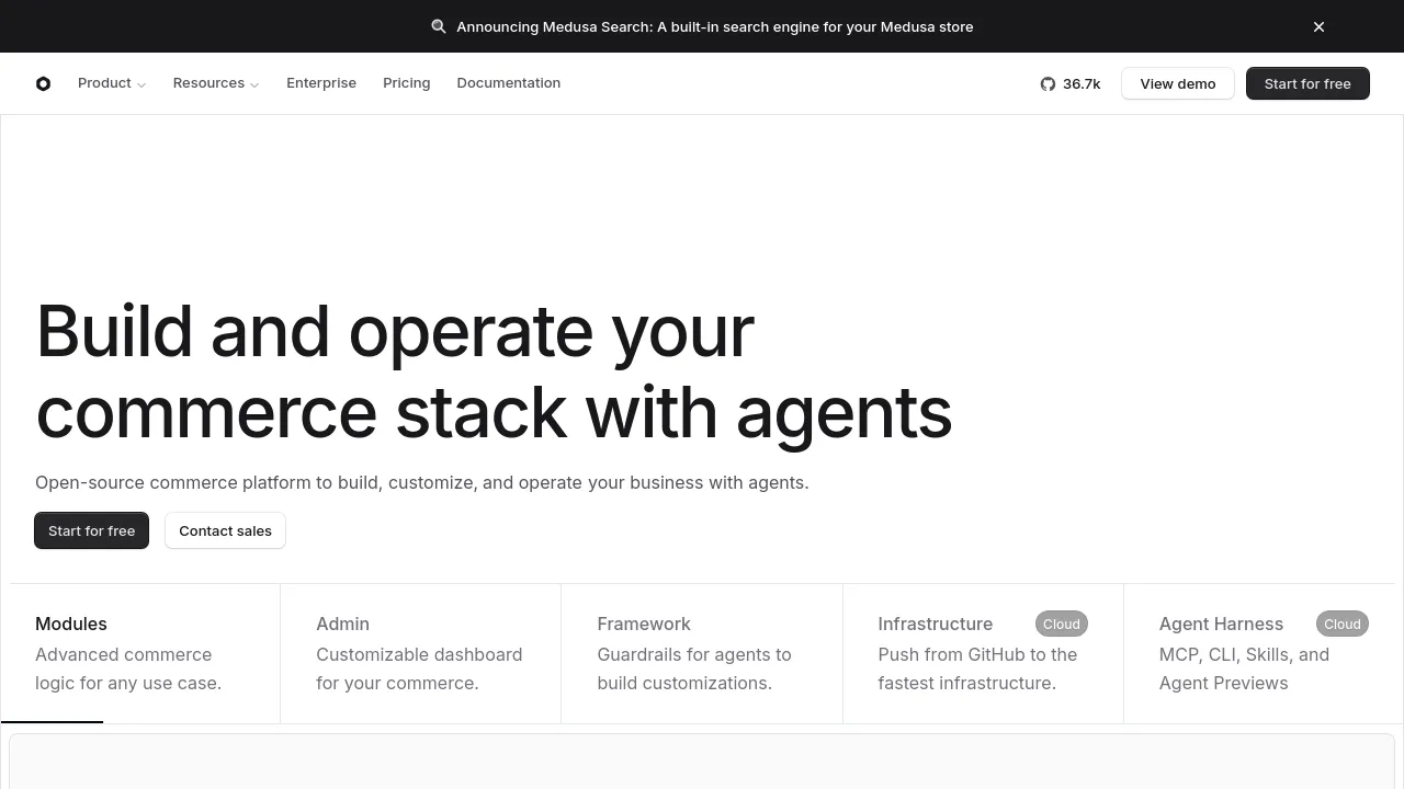 Screenshot of Medusa website