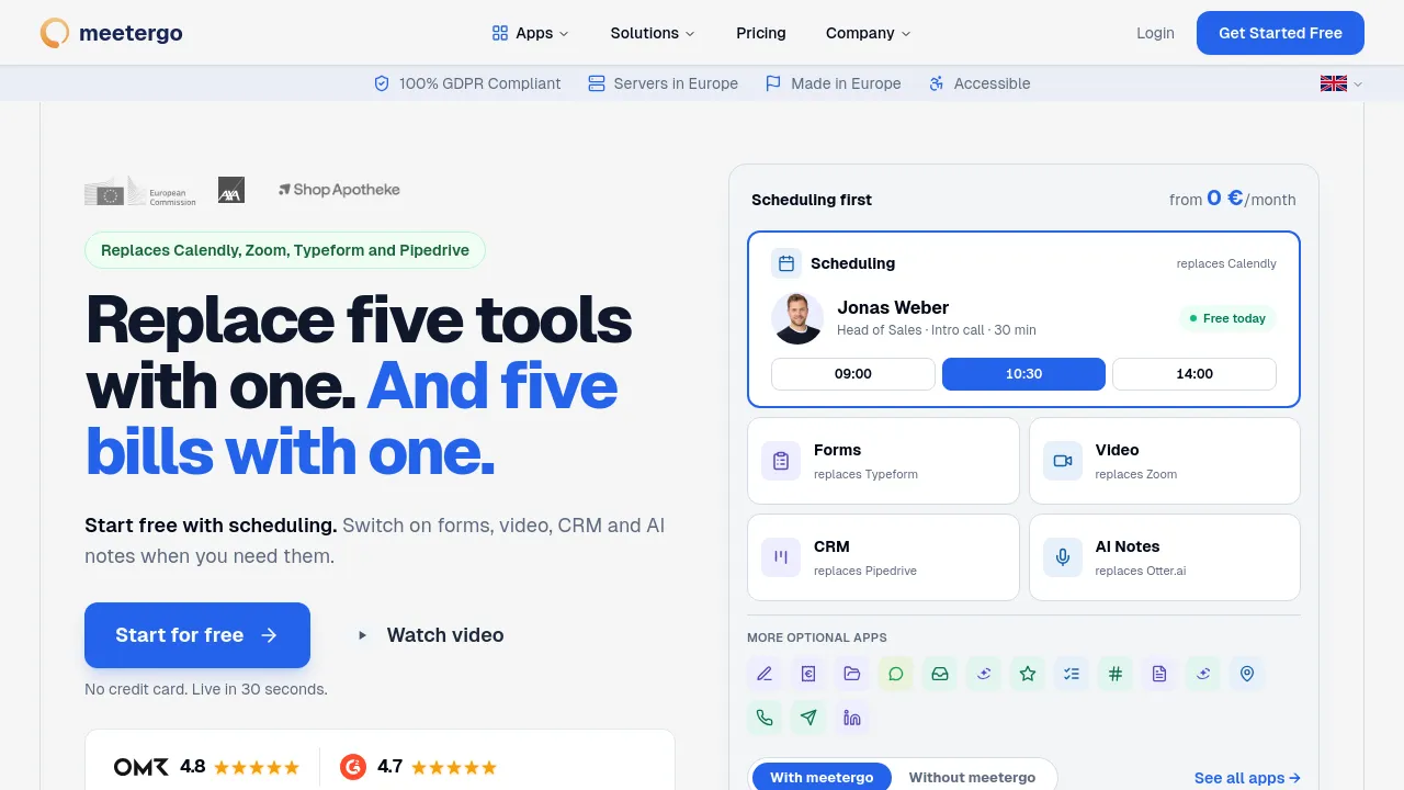 Screenshot of meetergo website