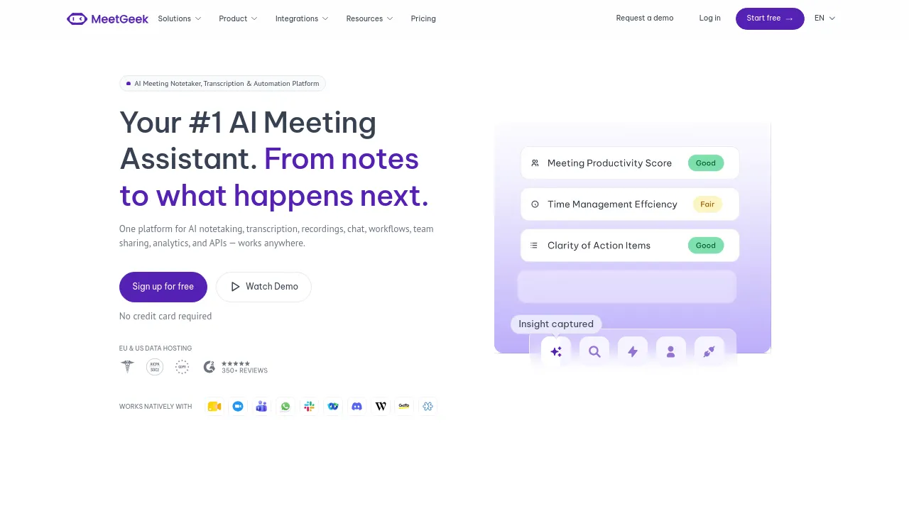 Screenshot of MeetGeek website