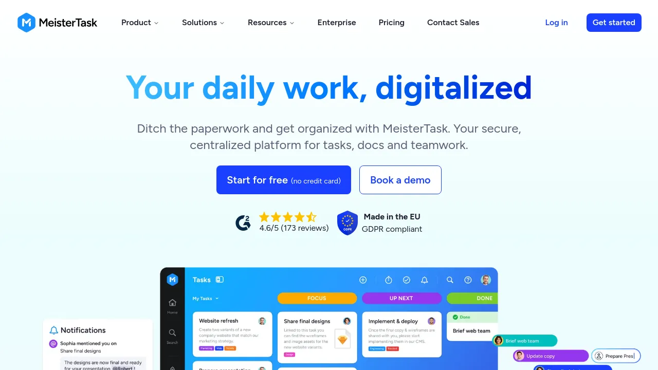 Screenshot of MeisterTask website