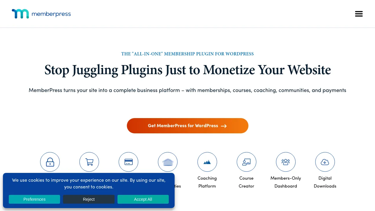 Screenshot of MemberPress website
