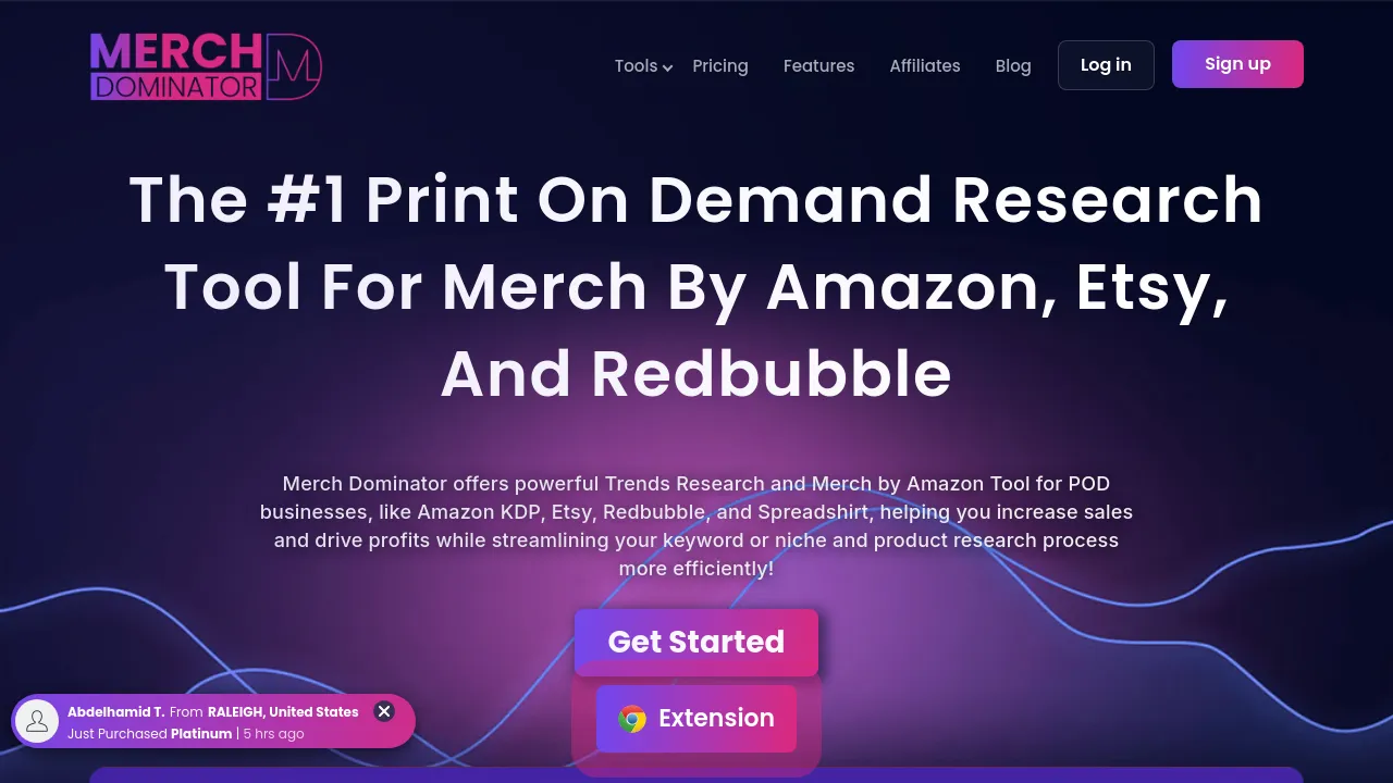 Screenshot of Merch Dominator website