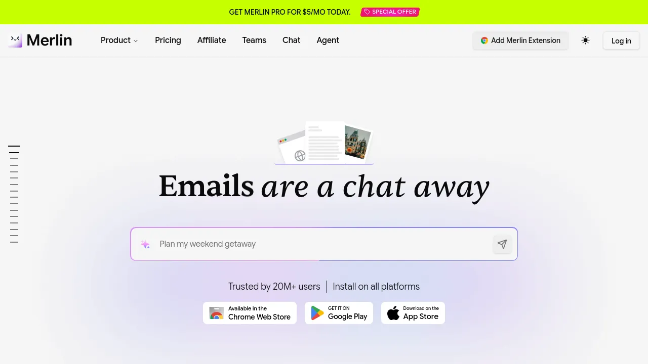 Screenshot of Merlin website