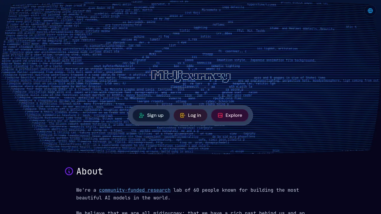 Screenshot of Midjourney website