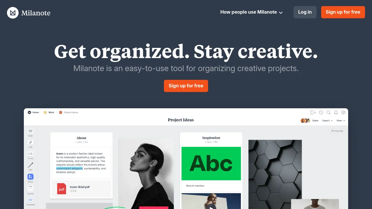 Screenshot of Milanote website