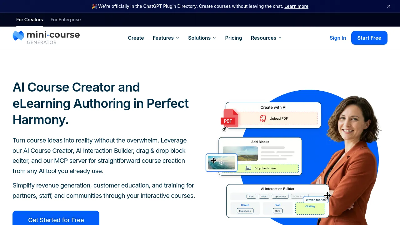 Screenshot of Mini Course Generator website