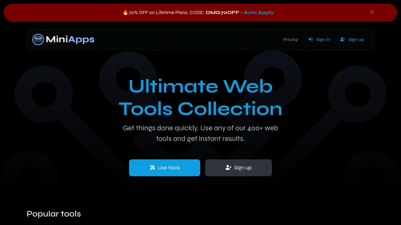 Screenshot of MiniApps website