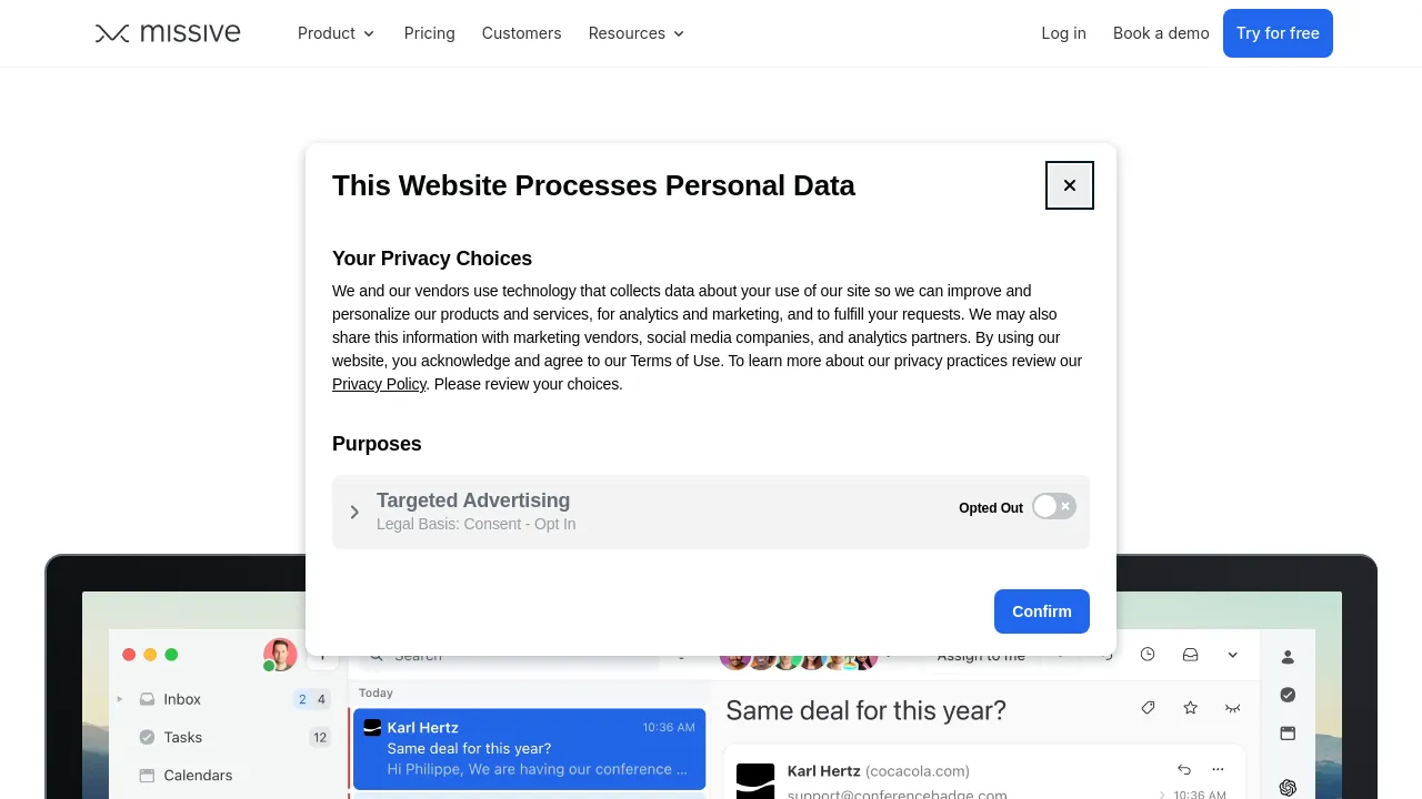 Screenshot of Missive website