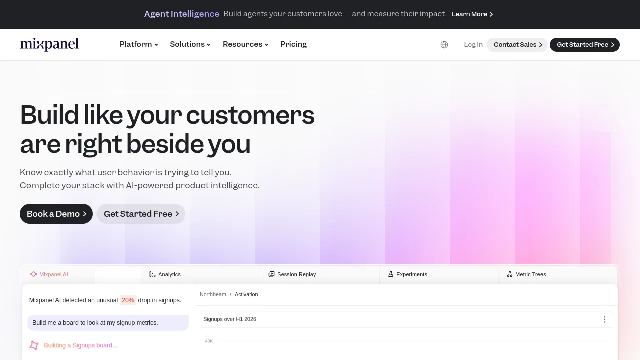 Screenshot of the Mixpanel website
