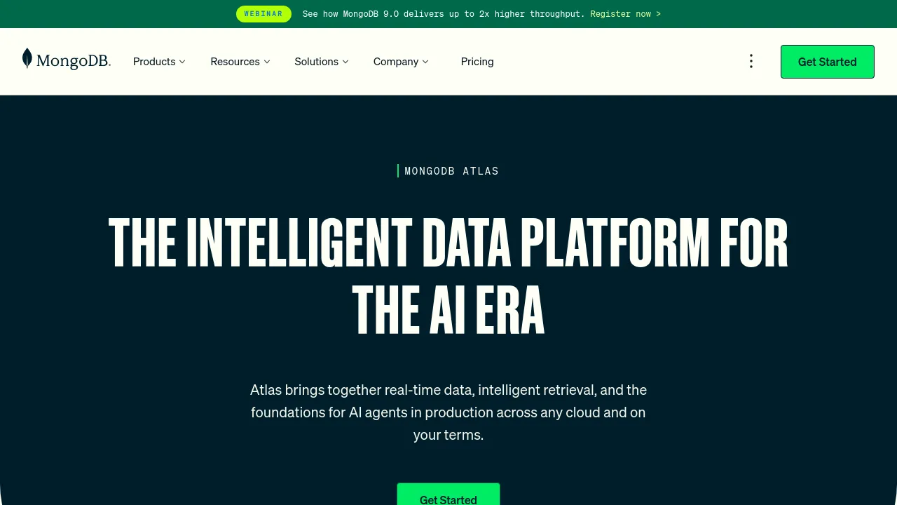 Screenshot of MongoDB Atlas website