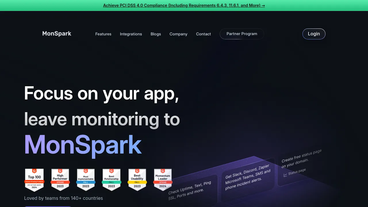 Screenshot of MonSpark website