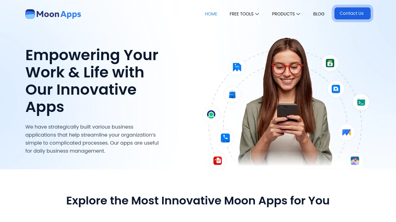 Screenshot of Moon Apps website