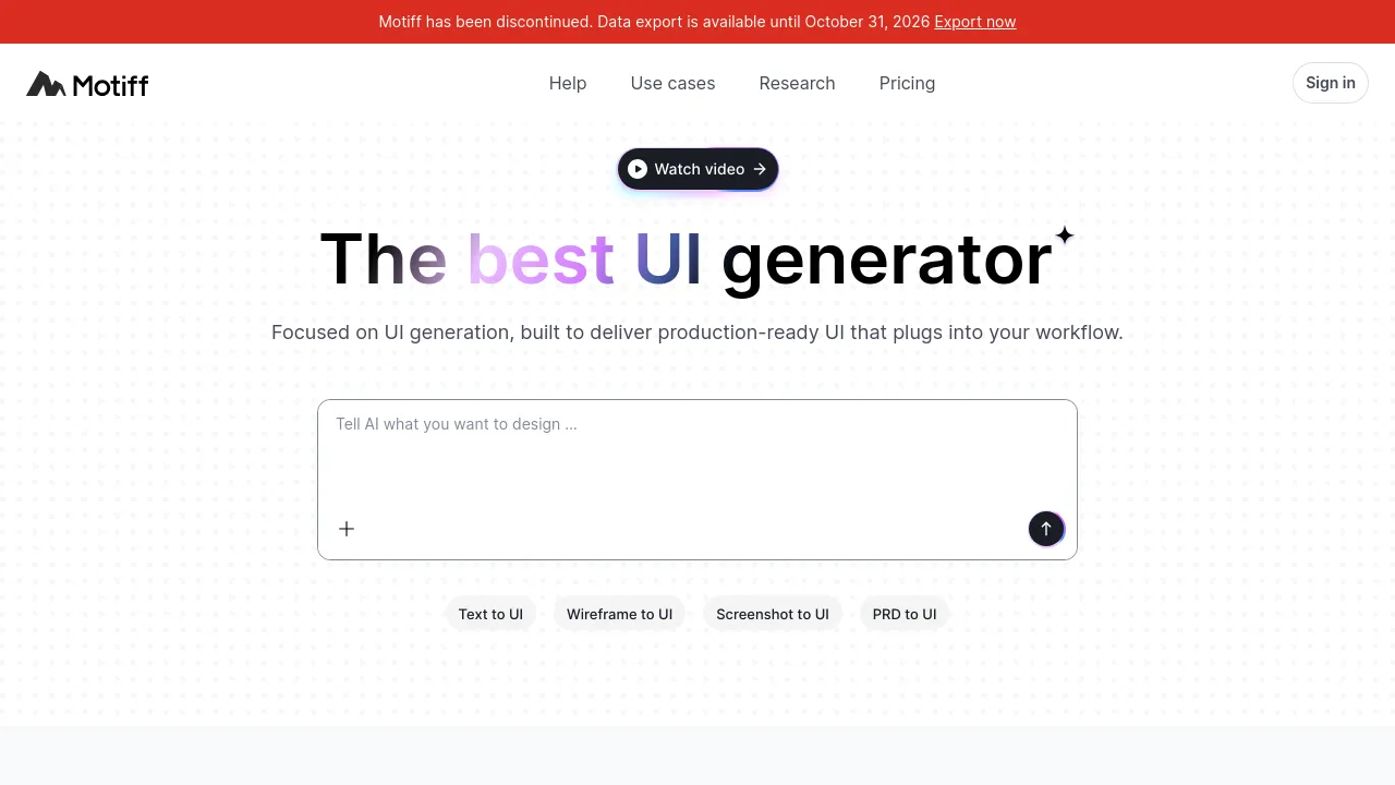 Screenshot of Motiff website