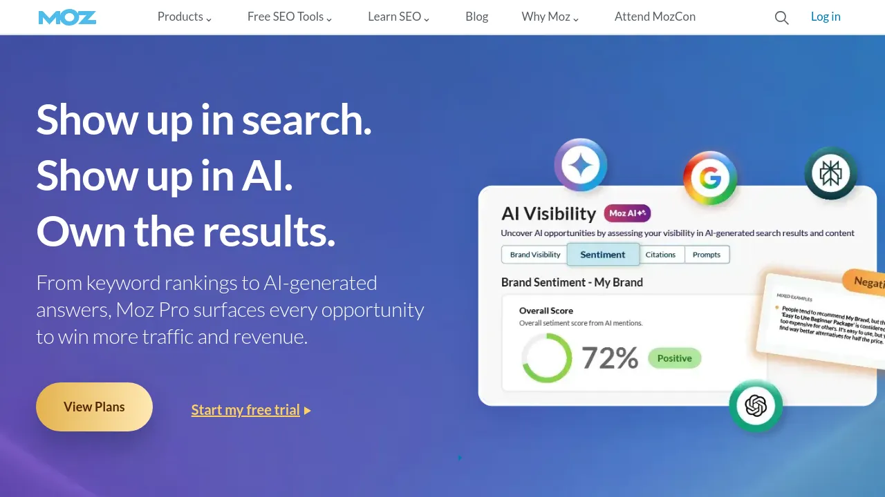 Screenshot of Moz website