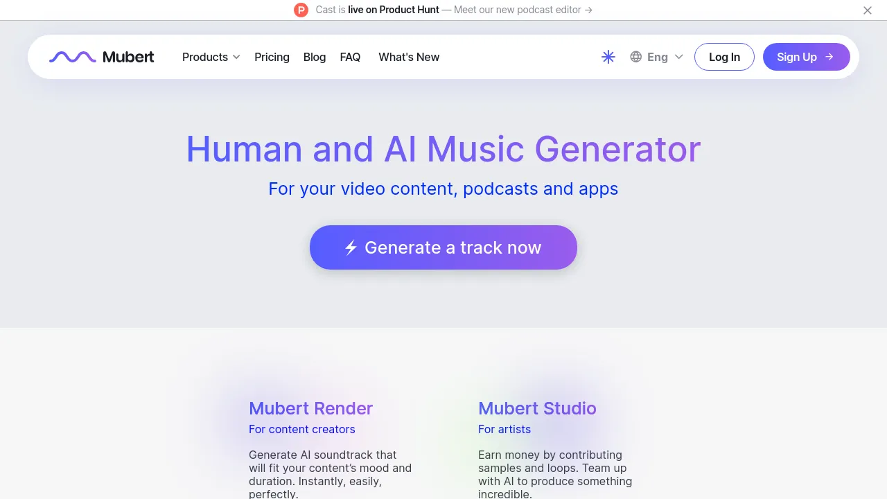 Screenshot of Mubert website