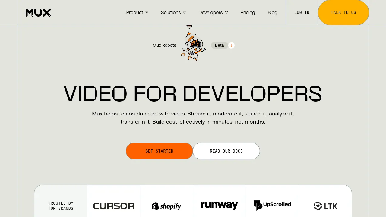 Screenshot of Mux website