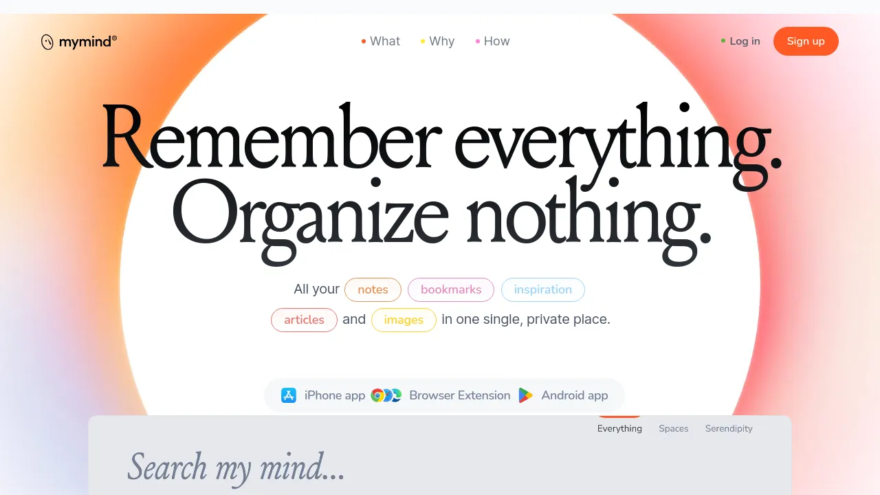 Screenshot of mymind website