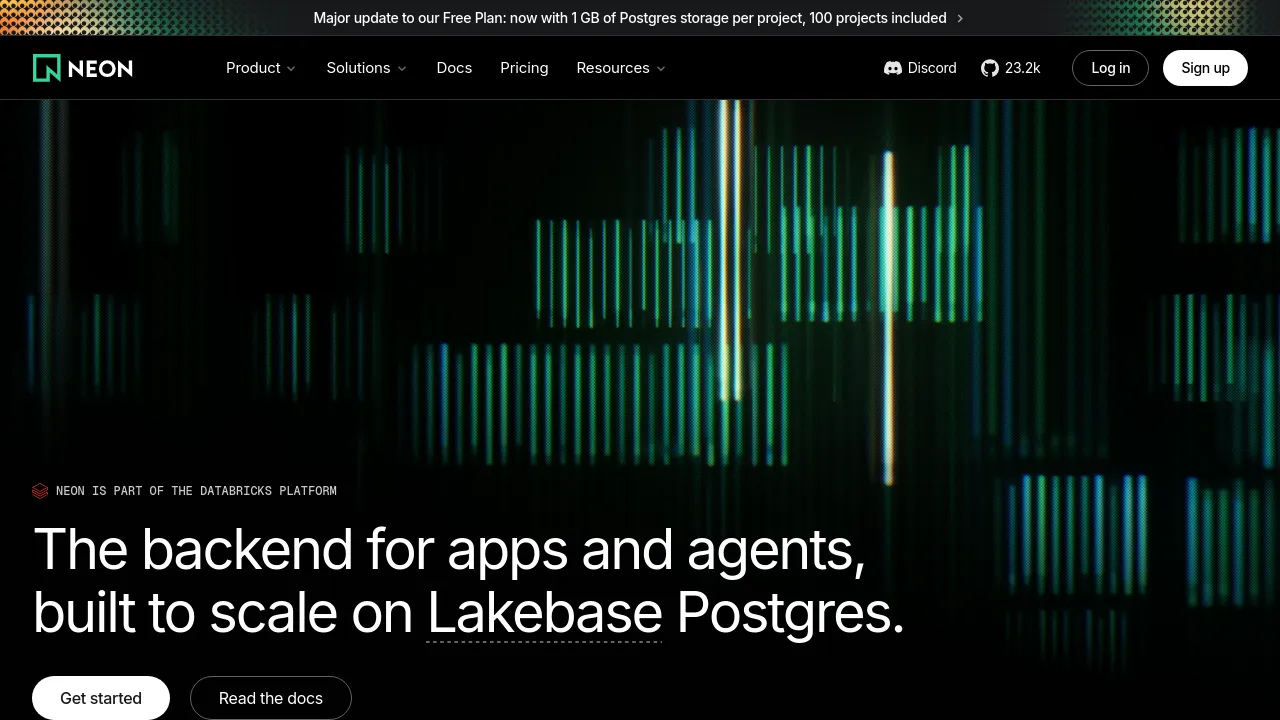 Screenshot of Neon website