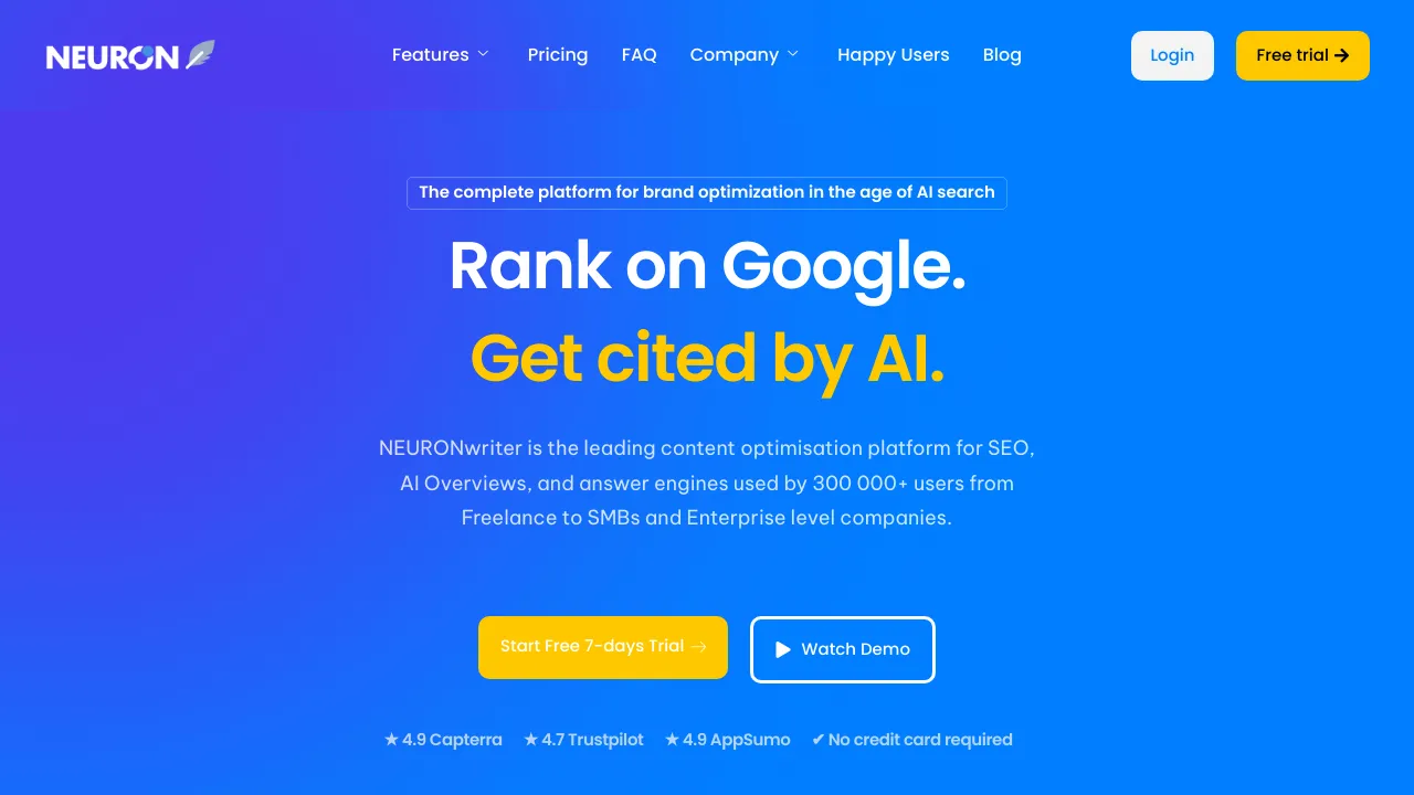Screenshot of NeuronWriter website