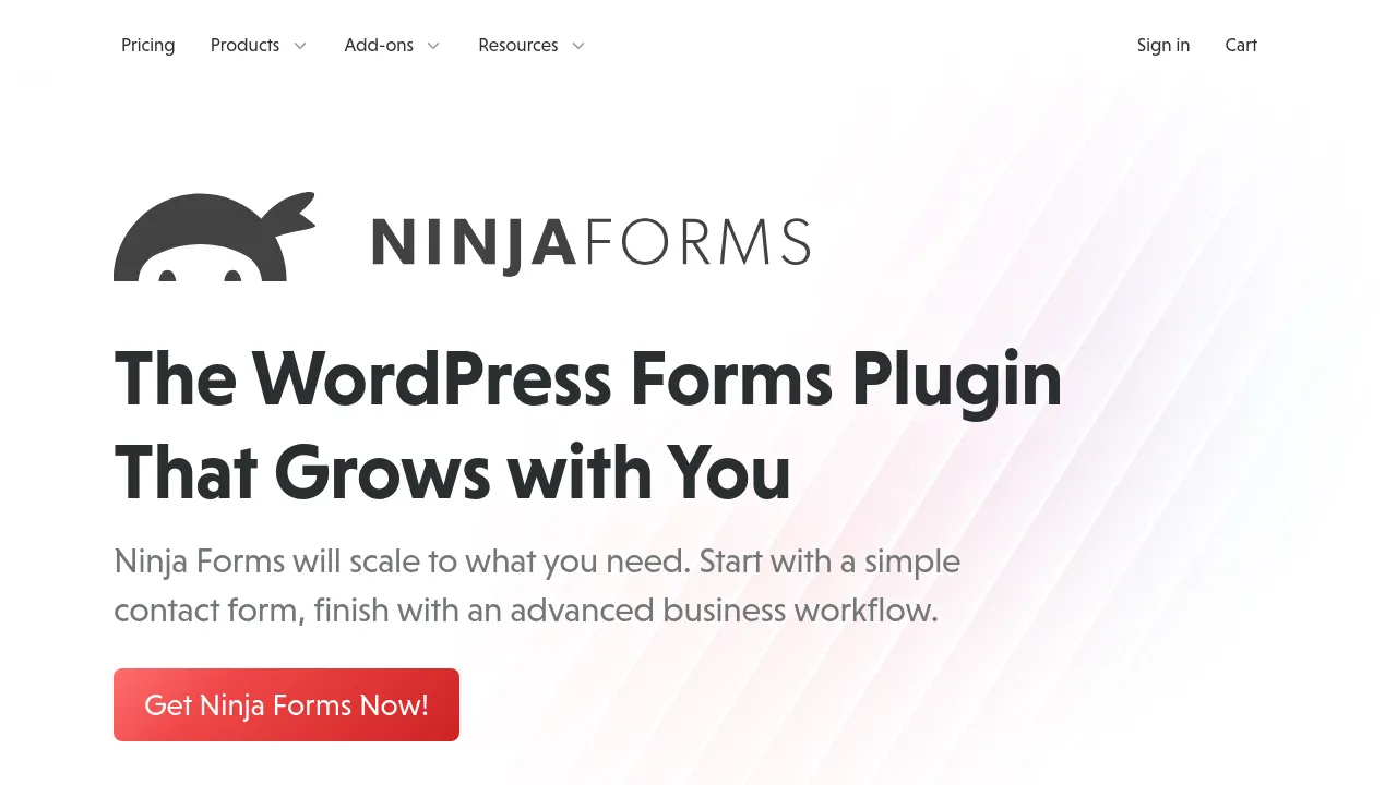 Screenshot of Ninja Forms website