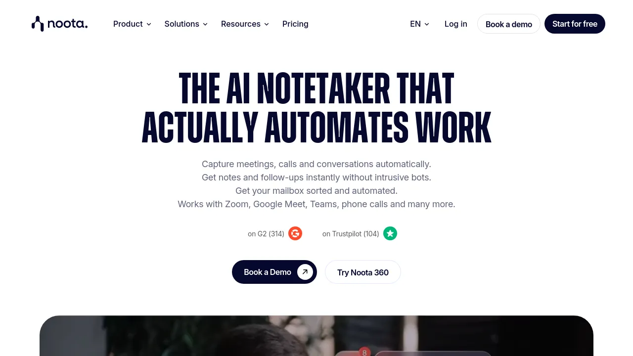 Screenshot of Noota website