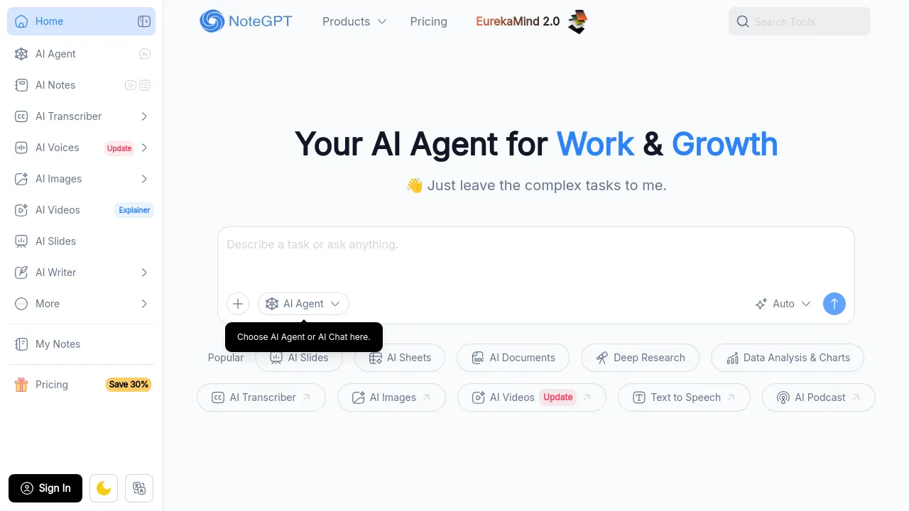 Screenshot of NoteGPT website