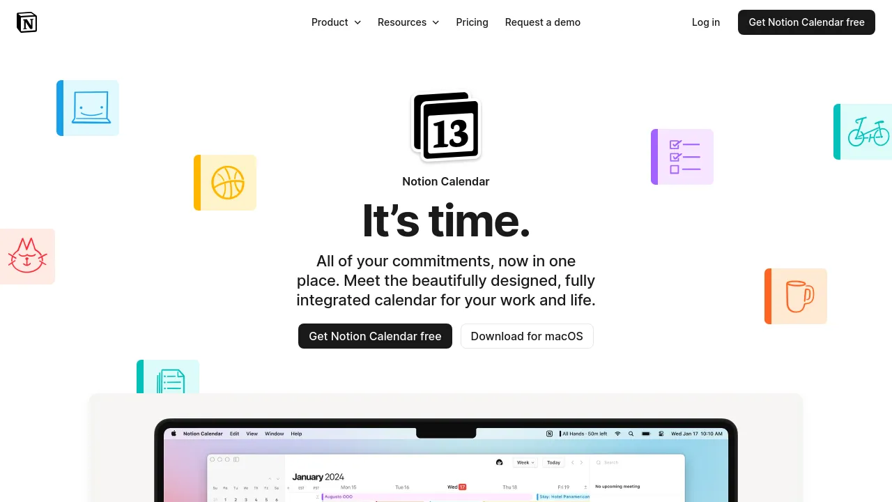 Screenshot of the Notion Calendar website