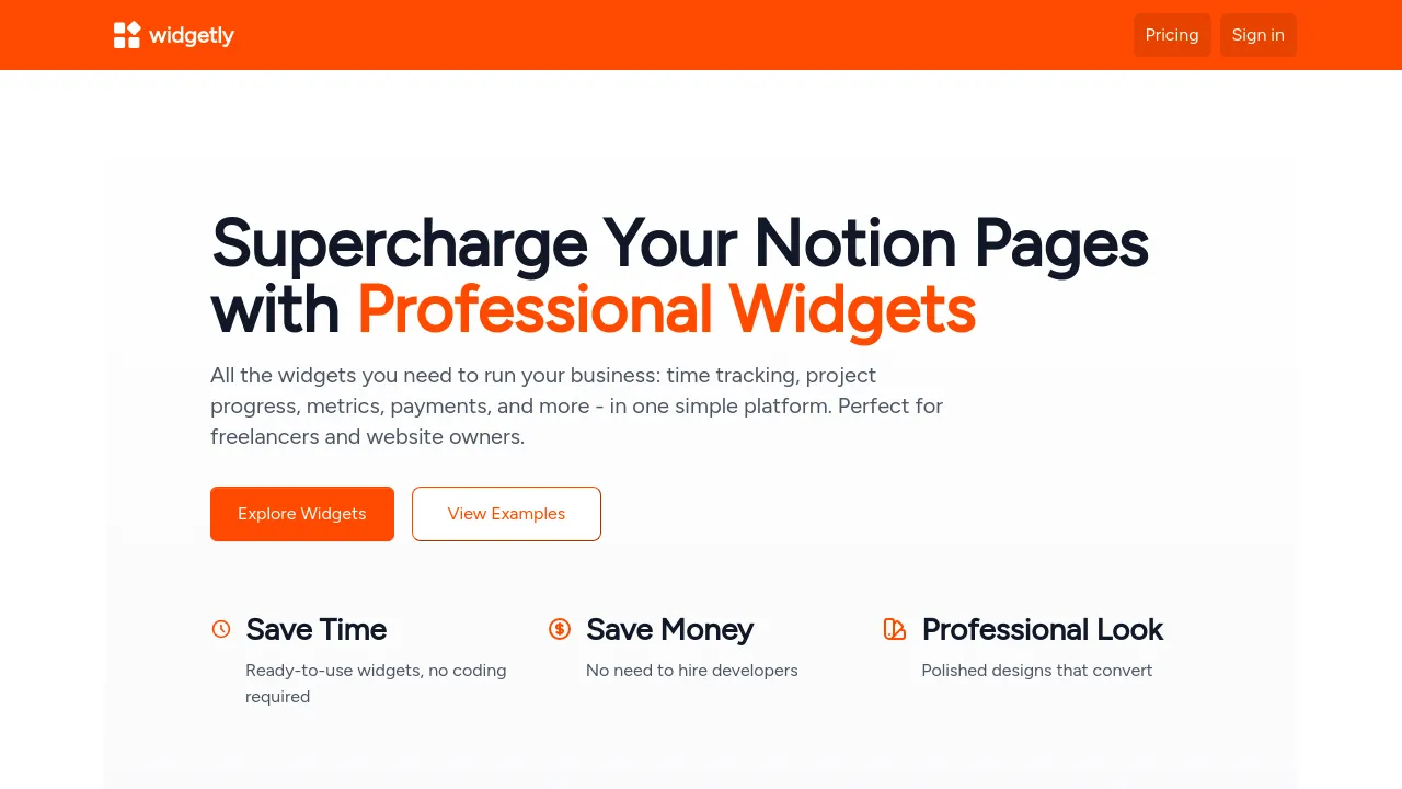 Screenshot of Notion Widgets website