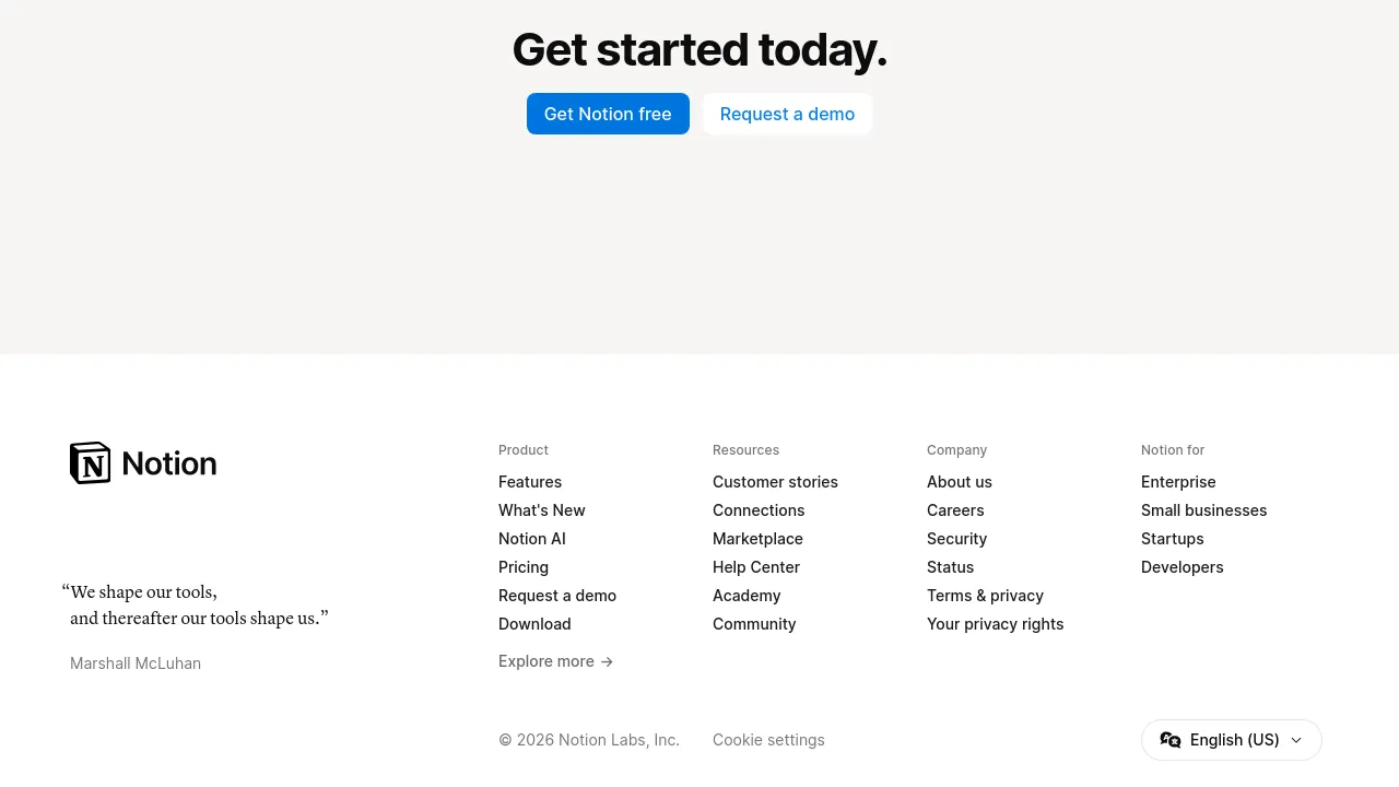 Screenshot of Notion website