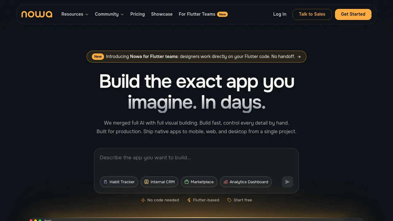 Screenshot of the Nowa website