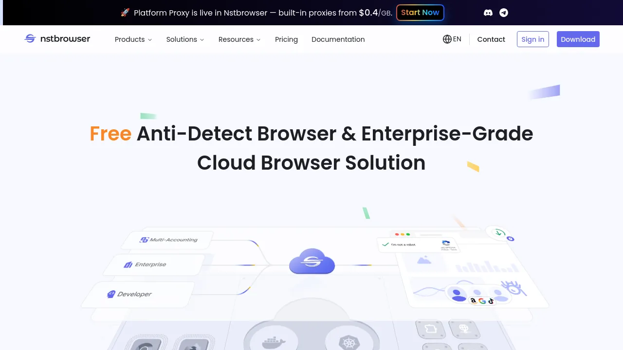 Screenshot of Nstbrowser website