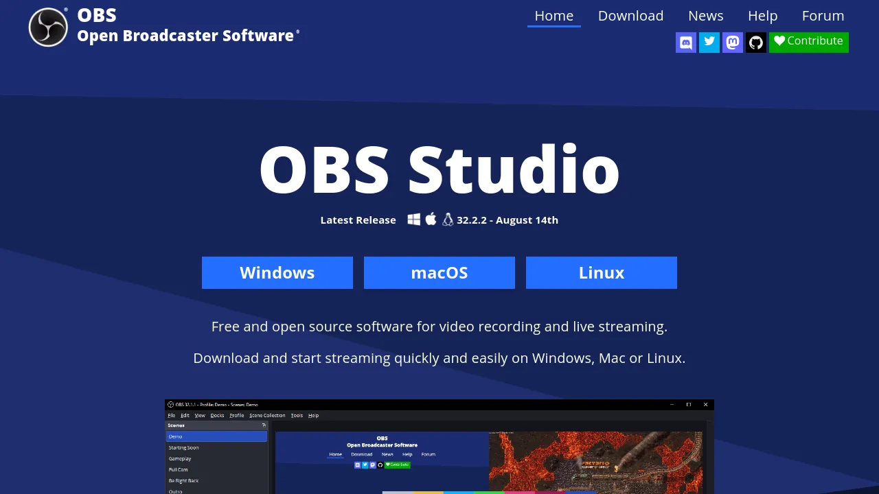 Screenshot of OBS website