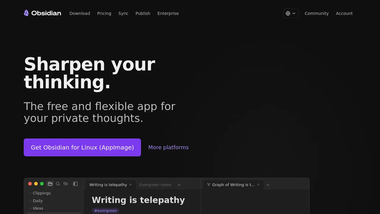 Screenshot of Obsidian website