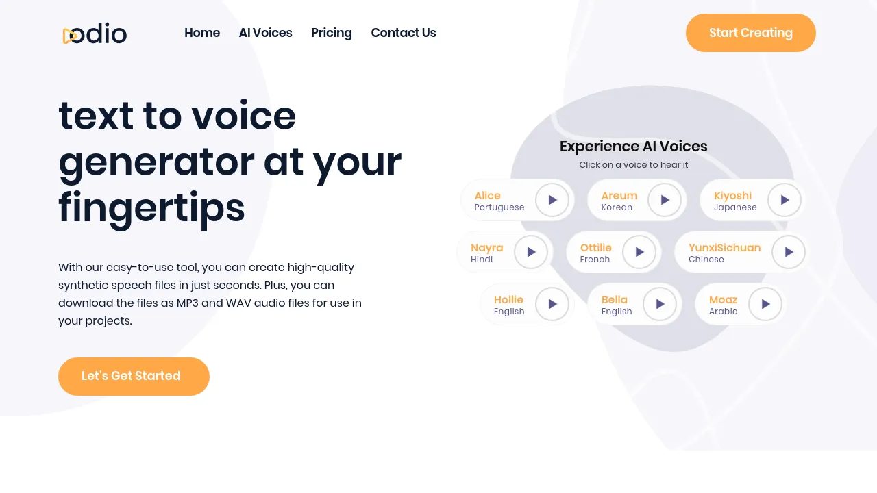 Screenshot of Odio.ai website
