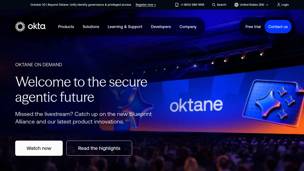 Screenshot of Okta website