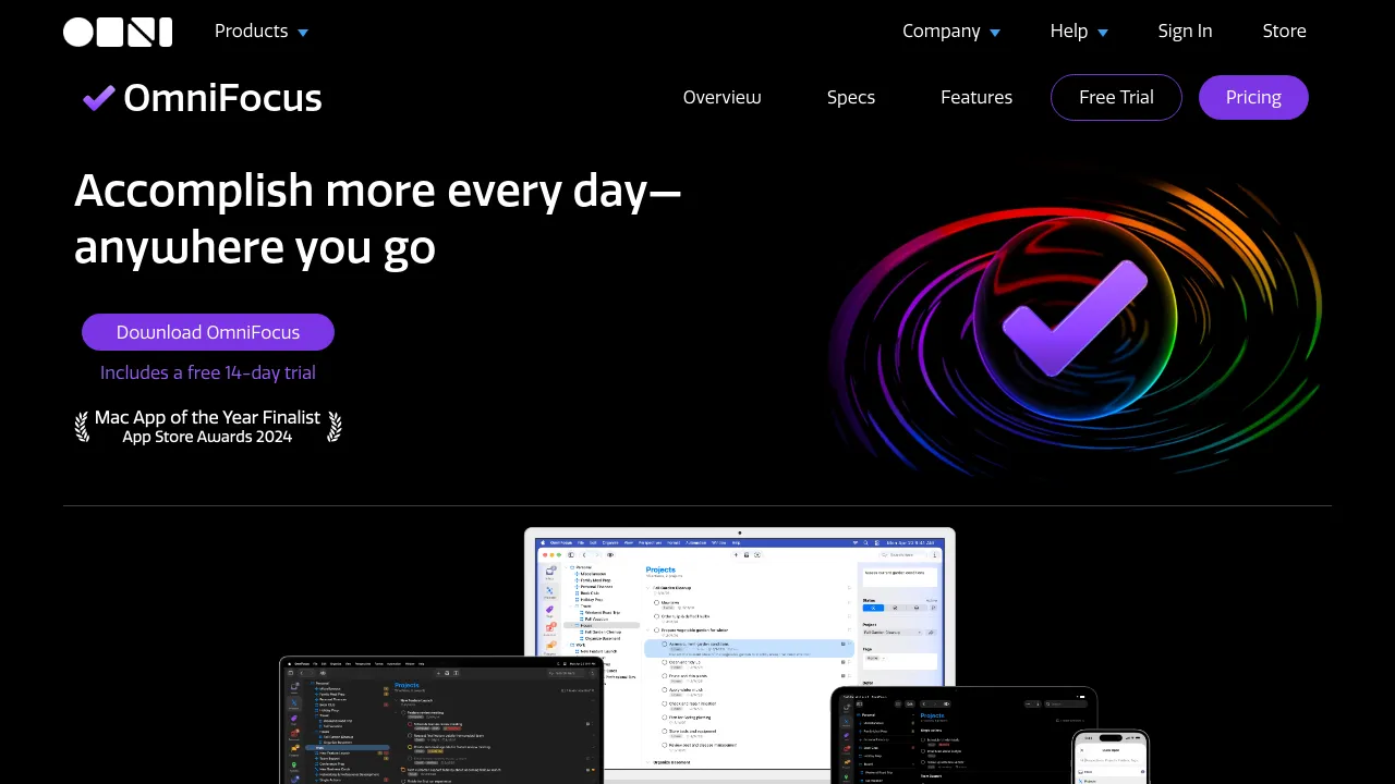 Screenshot of the OmniFocus website