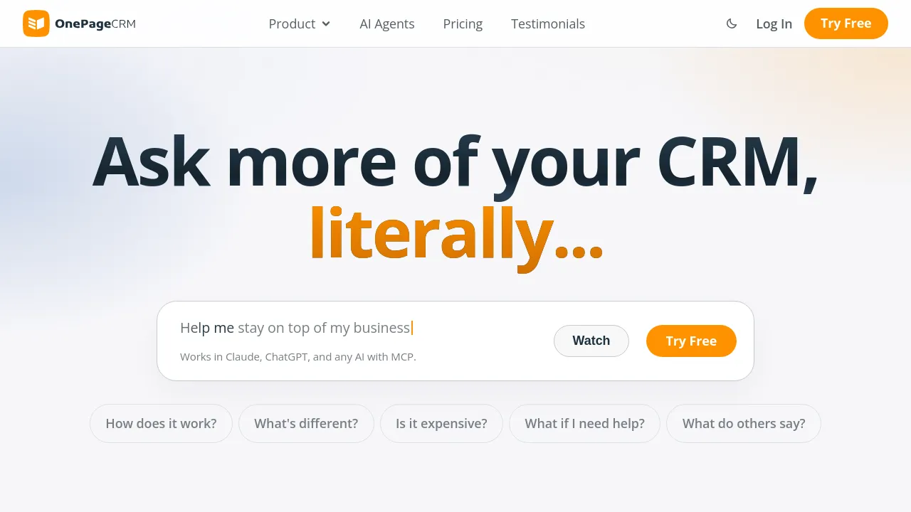 Screenshot of OnePageCRM website