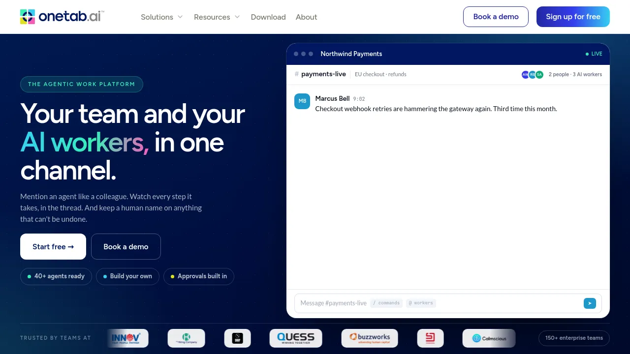 Screenshot of Onetab website