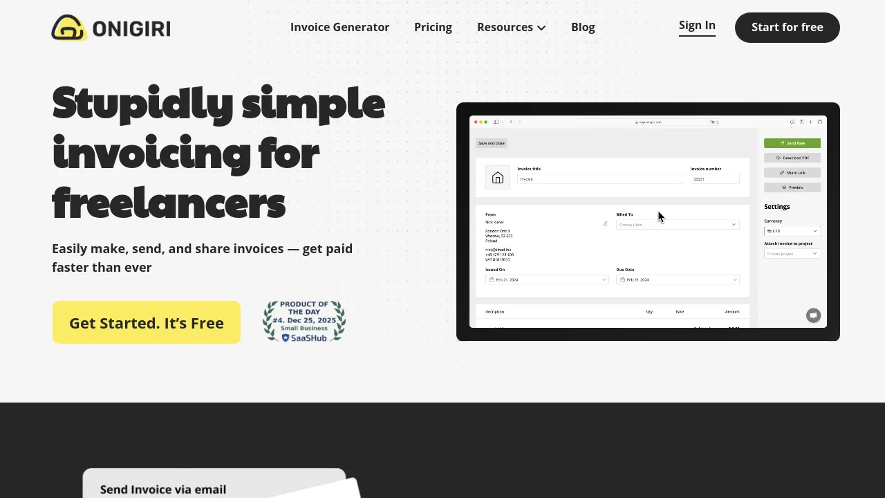 Screenshot of Onigiri website