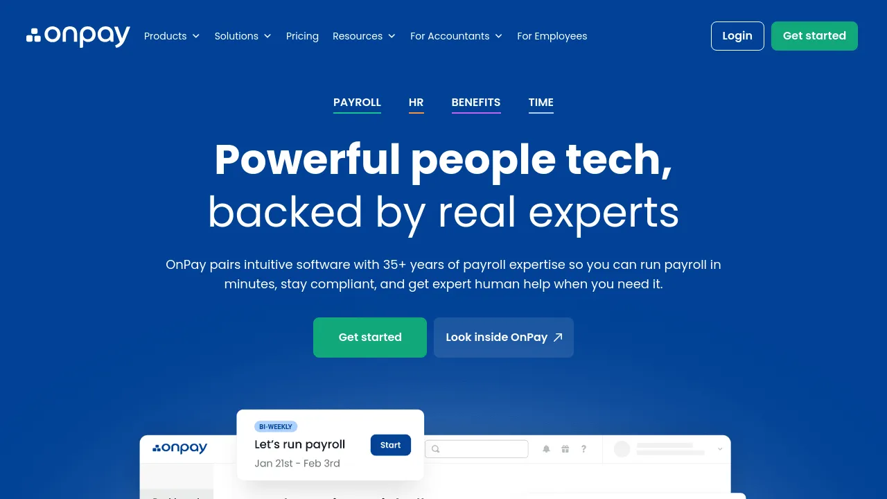 Screenshot of OnPay website