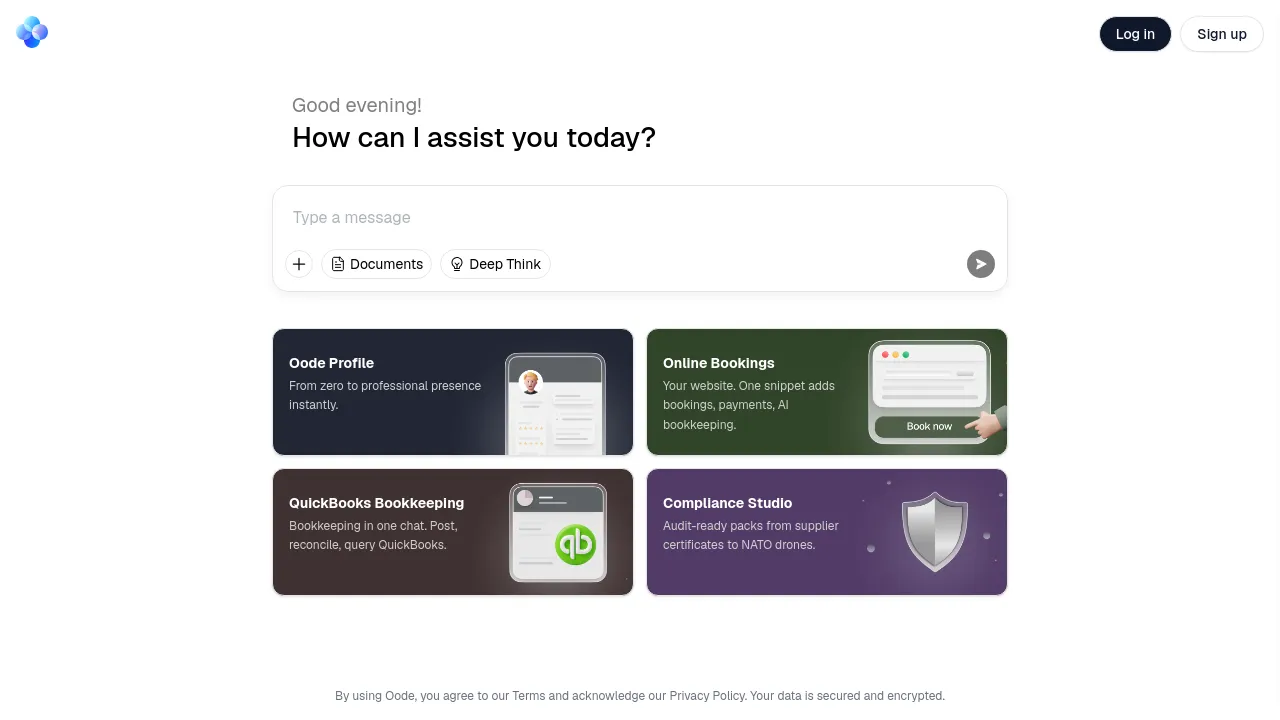 Screenshot of Oode website